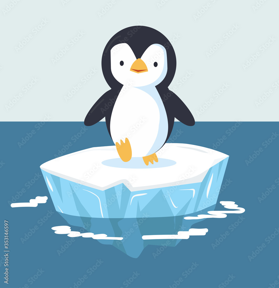 Obraz premium Cute baby penguin on ice floe vector