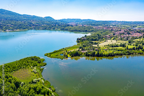 aerial view of the Annone Lake, Lecco province, Italy © Silvano Rebai