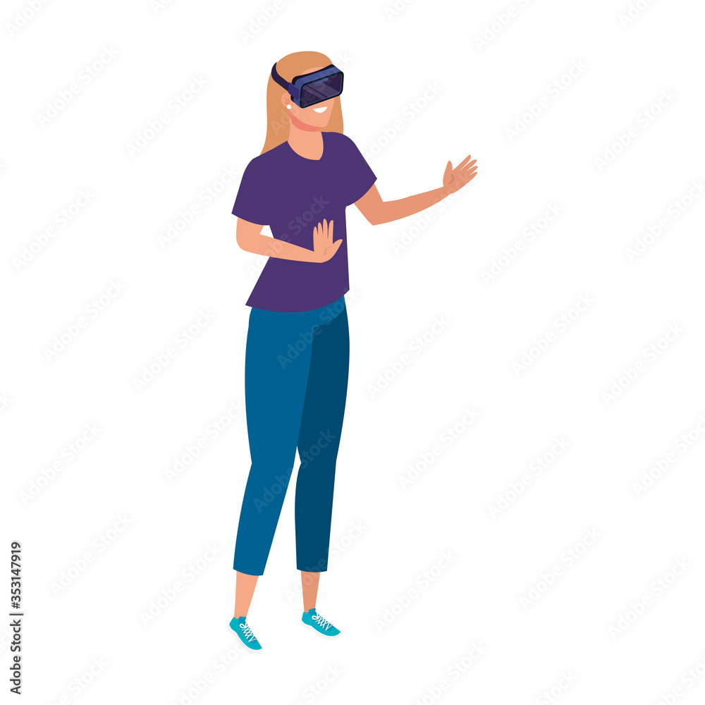 woman with glasses virtual reality on white background vector illustration design