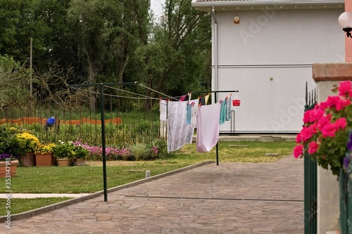 A clotheshorse in the garden (Pesaro, Italy, Europe)