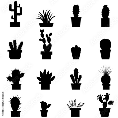 vector, isolated, black silhouette of a cactus on a white background, set