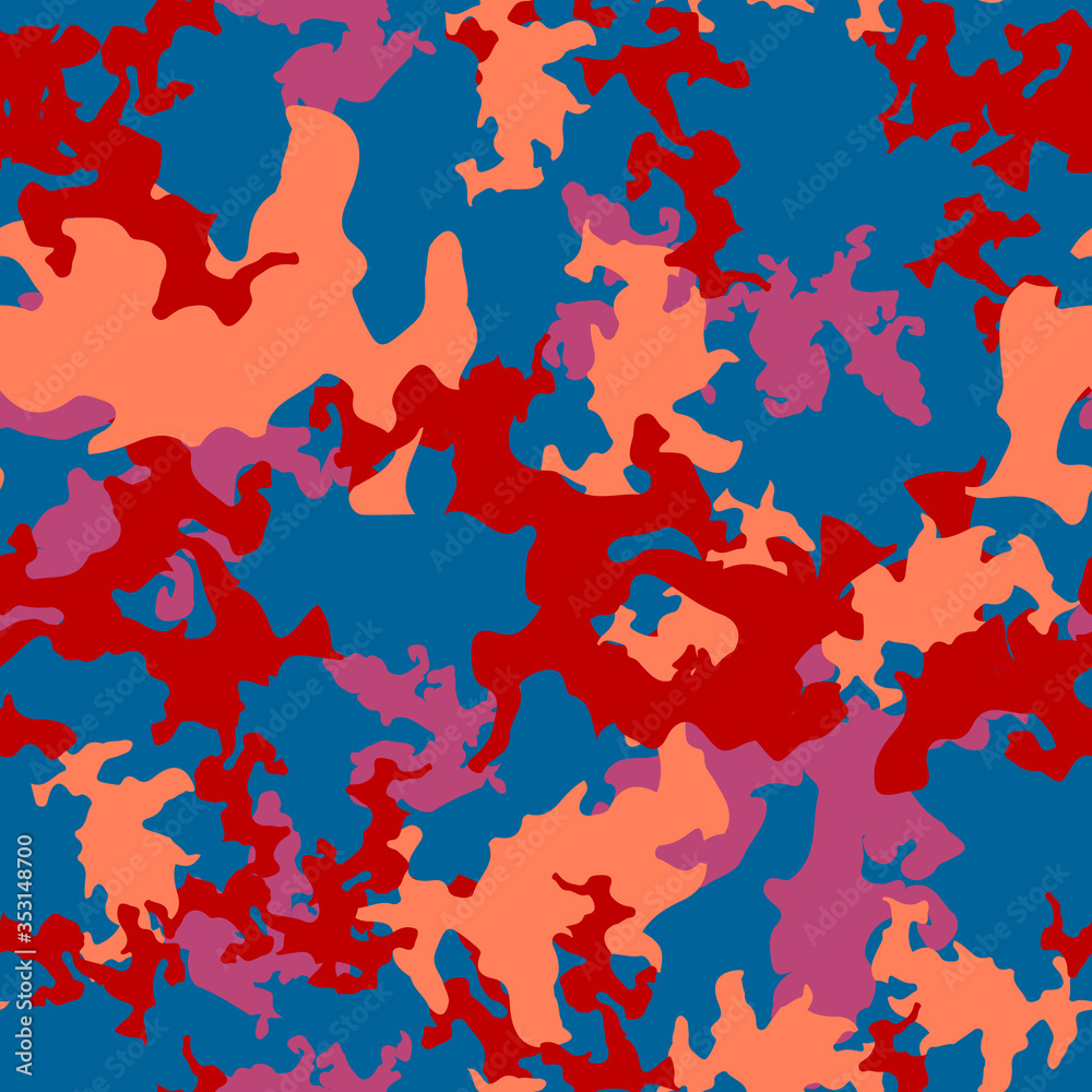 UFO camouflage of various shades of blue, pink, red and violet colors UFO camouflage of various shades of blue, pink, red and violet colors