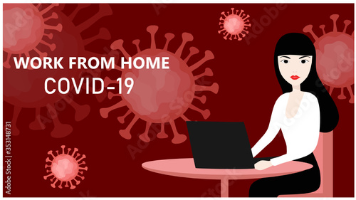 Woman working from home on COVID-19 disease background. Work from home concept background. New normal concept 