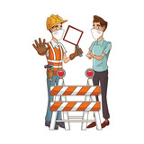 builder using medical mask with traffic signal and man