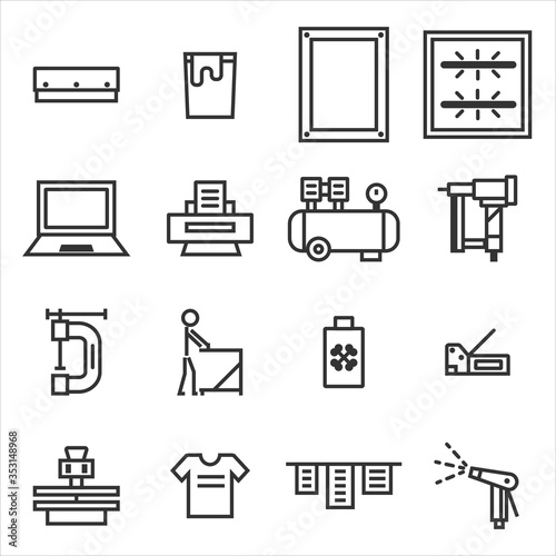 Silk screen printing thin line icon set, Editable Stroke