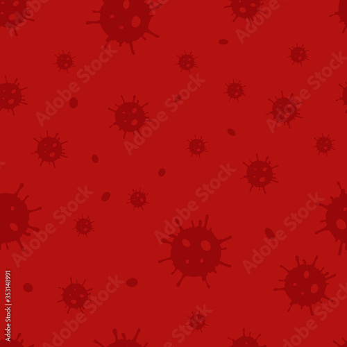 Different Kinds of Corona Viruses. Bacteria Biology Organisms Seamless Pattern. Virus Infection Coronavirus Epidemic Sick. Medical Genetics Bacteriological Microorganism. Flat Vector red Illustration