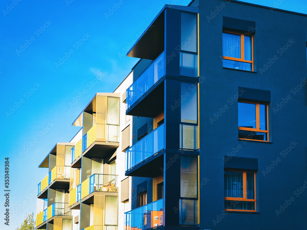 Residential apartment house facade and blank place for copy space_4x3