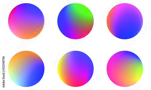 Set of round Vector Gradient. Multicolor Sphere. Modern abstract background texture. Template for design. Isolated objects