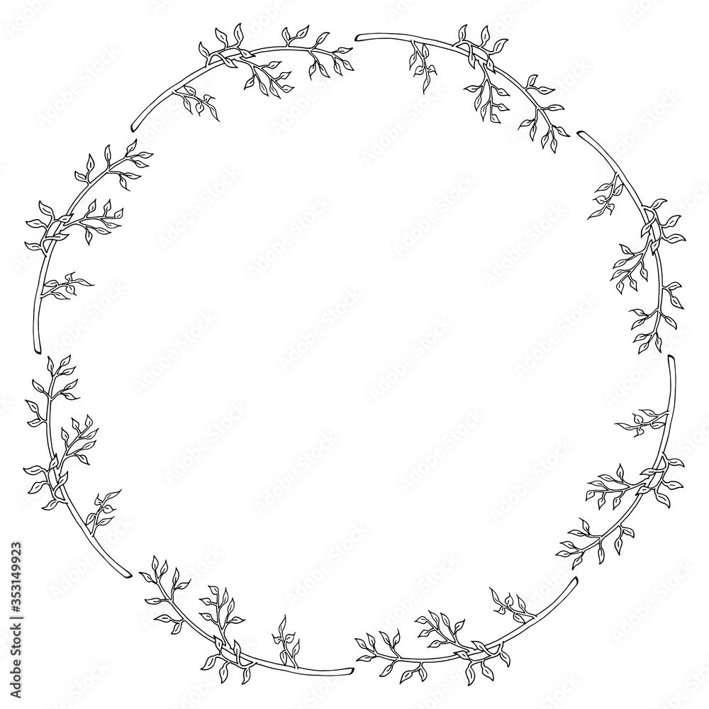 Round frame with branches on white background. Vector image. Round frame with branches on white background. Vector image.