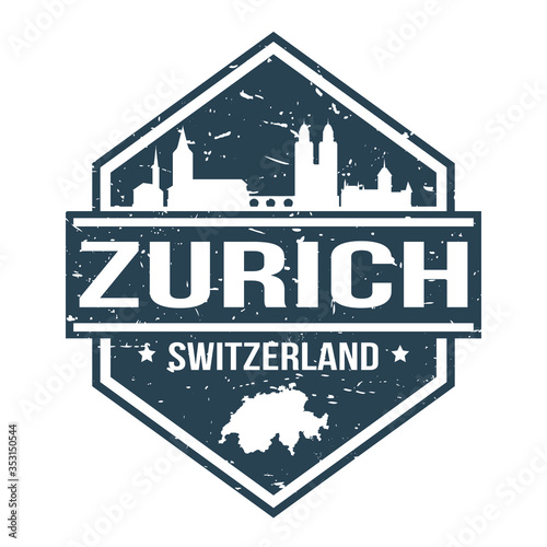 Zurich Switzerland Travel Stamp Icon Skyline City Design Tourism