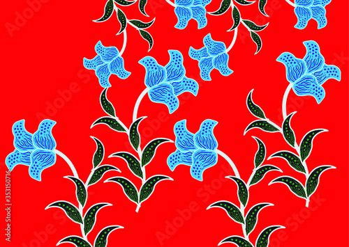 Indonesian batik motifs with very distinctive plant patterns. Batik is a wax coloring technique that is applied to a cloth, this technique originates from Indonesia. Design, Vector
