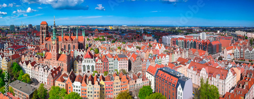 Aerial panorama of the old town in Gdansk with amazing architecture at summer, Poland