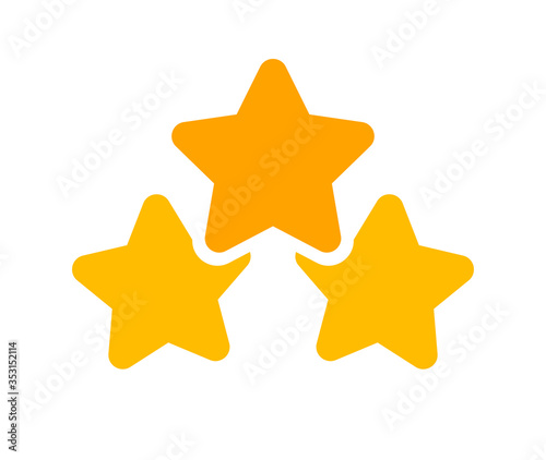 three stars icon cute isolated on white background  cartoon star shape yellow orange  illustration simple star rating symbol  clip art 3 star for logo  pentagram star for decoration ranking award