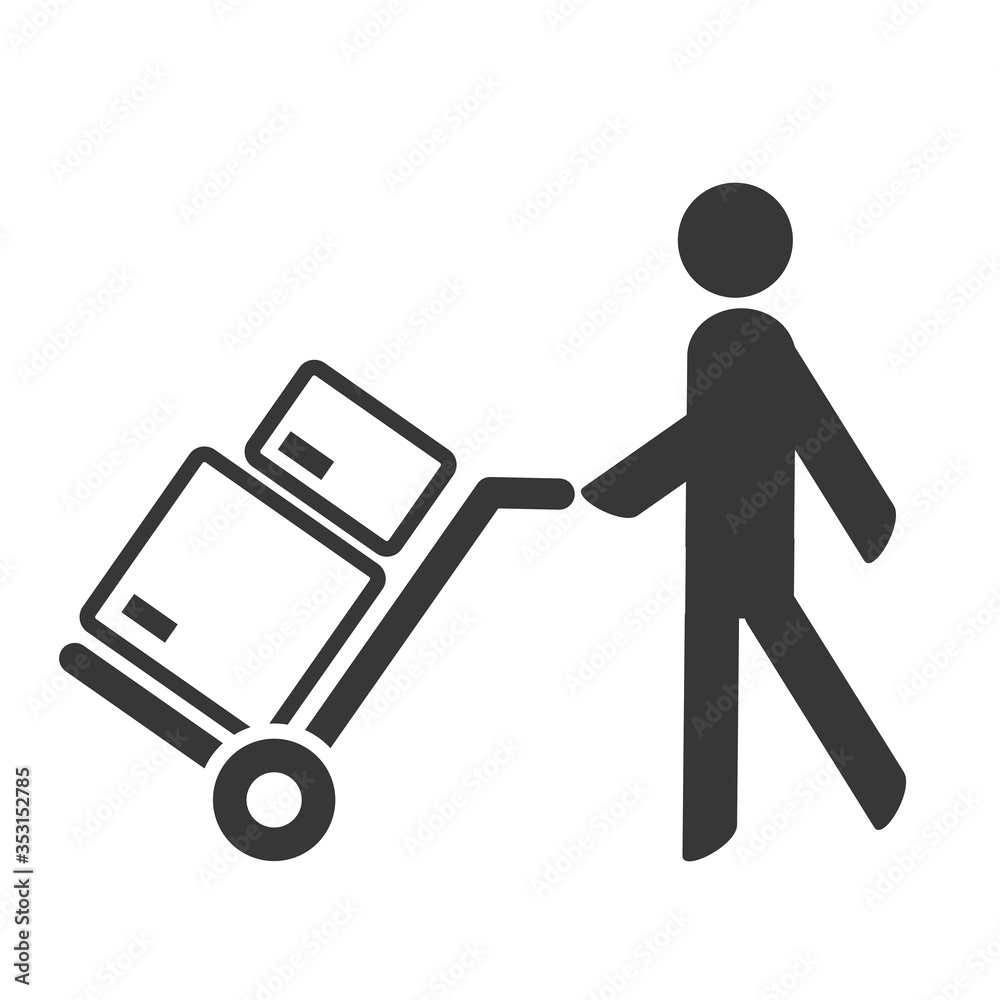 delivery man with handcart - vector icon on white background