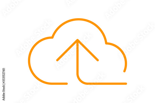 cloud and arrow symbol for icon with line thin, simple line arrow up orange cloud, icons add data to cloud for ui ux website or mobile application, cloud of upload download, element of storage network