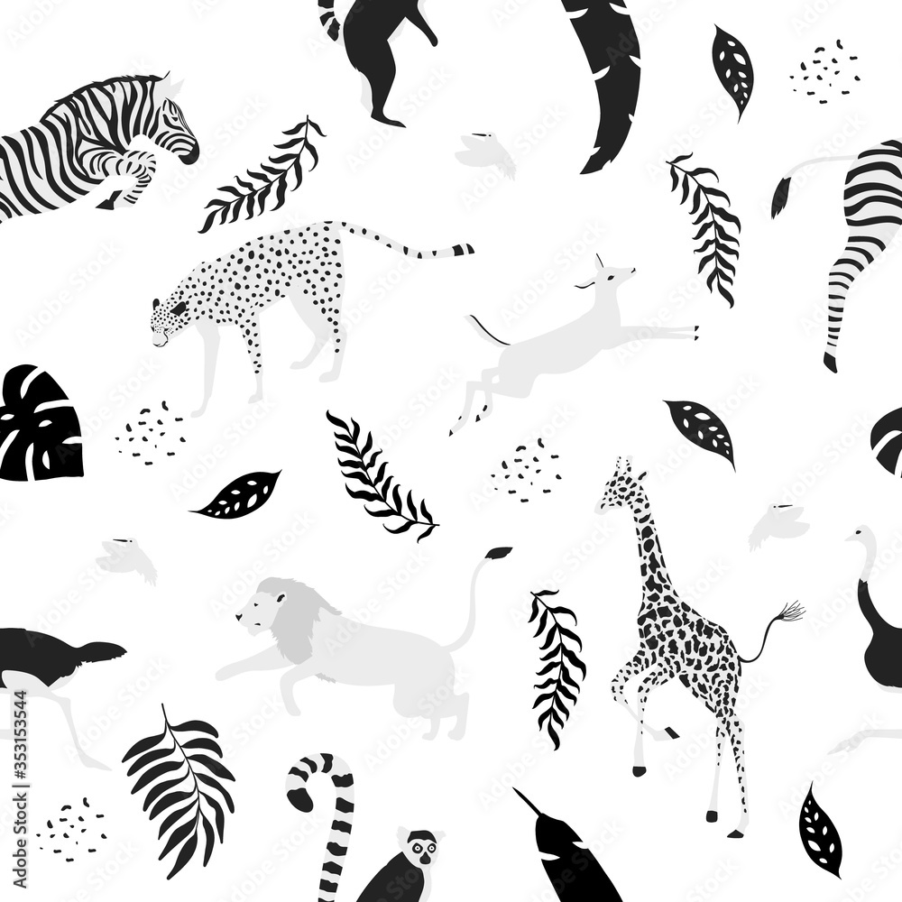 Obraz premium Seamless background with tropical animals