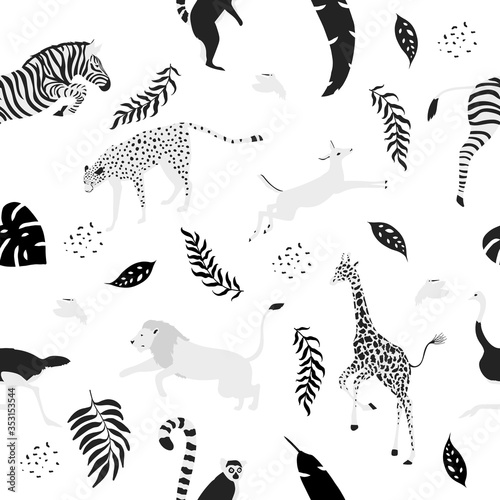 Seamless background with tropical animals
