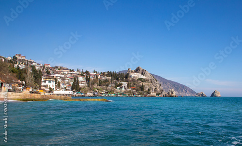 Adalary rocks-twin rocks on the coast of Gurzuf in bright Sunny weather and clear blue sky