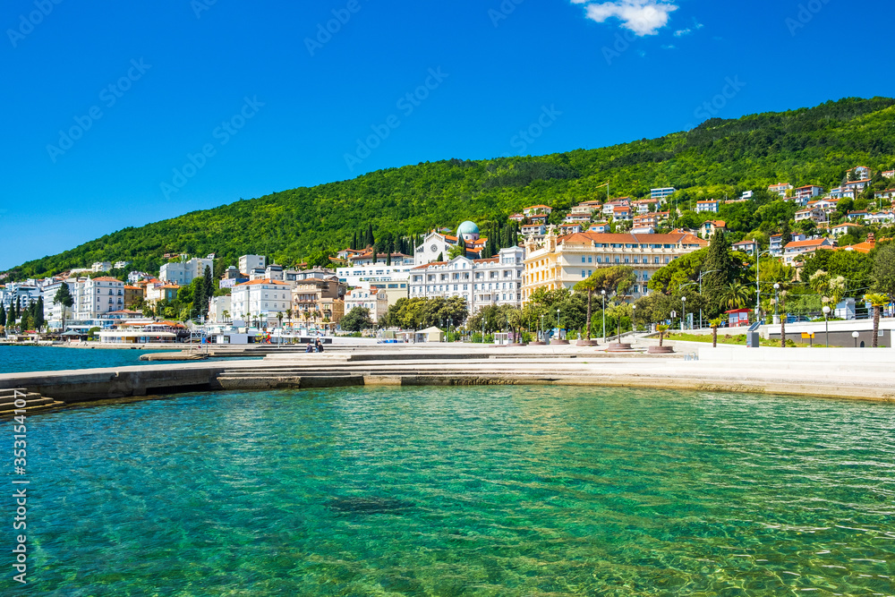 Croatia, beautiful Adriatic coast, Opatija riviera on Kvarner, popular beach Slatina and scenic tourist resorts