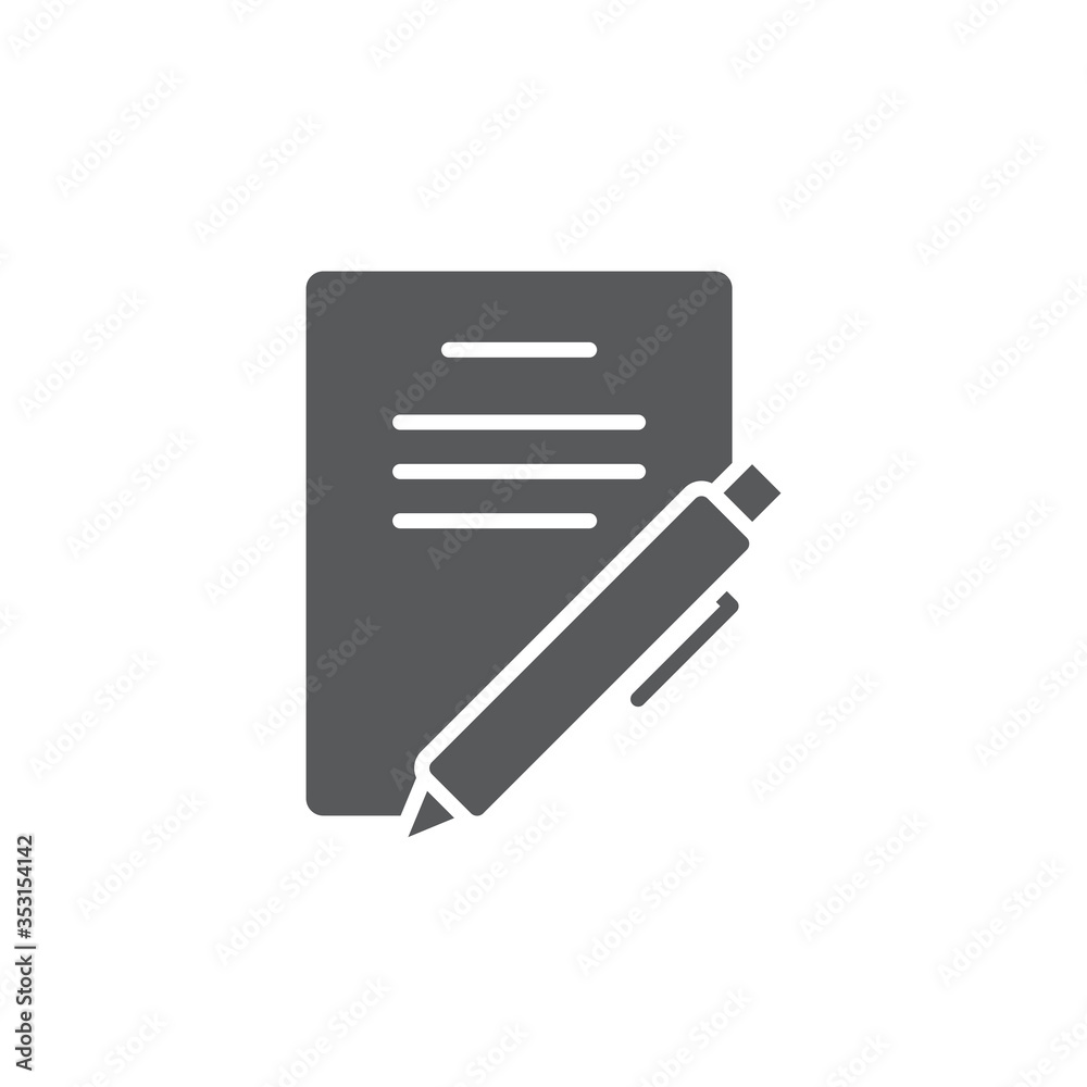 Paper documents and pen vector icon symbol isolated on white background Paper documents and pen vector icon symbol isolated on white background