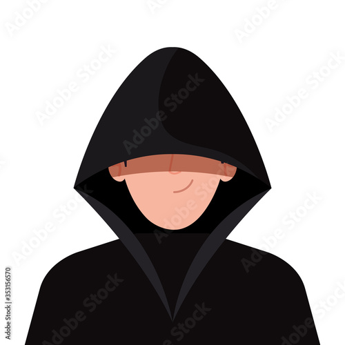 hacker with black clothes on white background vector illustration design