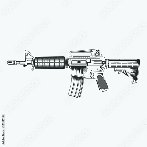 AR-15 Gun Black And White Isolated Image Silhouette Vector Illustration