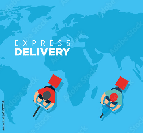 social distancing, keep distance in public society to people protect from covid 19, view aerial of delivery courier vector illustration design