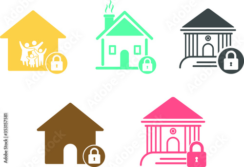 lock down icon. home lock icon set, stay at home icon vector