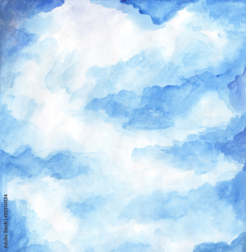 blue sky and clouds watercolor background