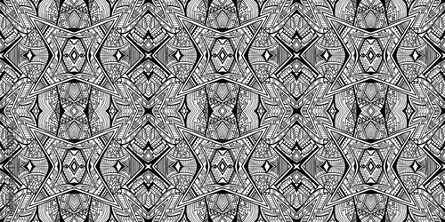 Ethnic pattern. Tribal background. Native ornament. Aztec. Fabric patterm. Boho. Bohemian style. Black and white texture. Print for fashion textile or interior fabric.