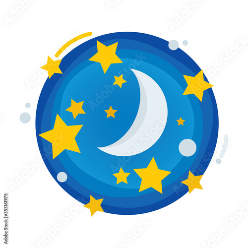 Moon and stars. Night sky cartoon style vector illustration. Part of set. 