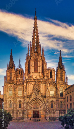 Cathedral of Barcelona during Coronavirus pandemic. Catalonia Spain