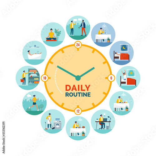 Clock with daily activities routine photo
