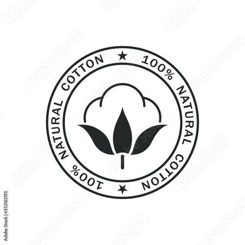 Cotton graphic icon. Stamp 100% natural cotton sign isolated on white background. Logo template. Vector illustration
