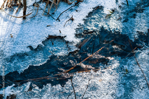 cold stream and figured ice crust in winter photo