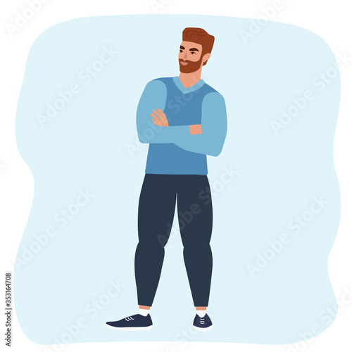 Vector illustration of an arrogant cartoon guy standing with his arms crossed
