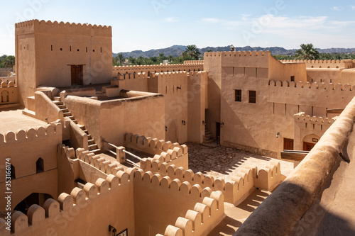 View over Nizwa fort in Oman with it's many walls and battlements