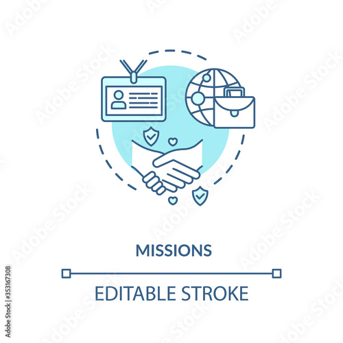 Diplomatic mission concept icon. Embassy diplomat idea thin line illustration. International affairs. Foreign countries partnership. Vector isolated outline RGB color drawing. Editable stroke