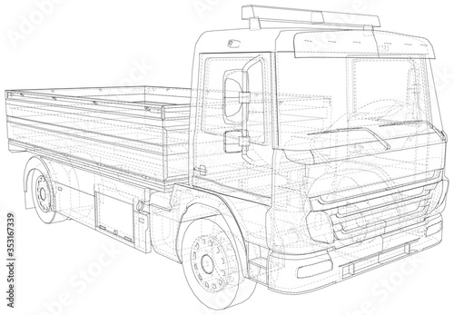 Flatbed truck vector. Isolated Wire-frame Truck. Wire-frame line isolated. Vector rendering of 3d.