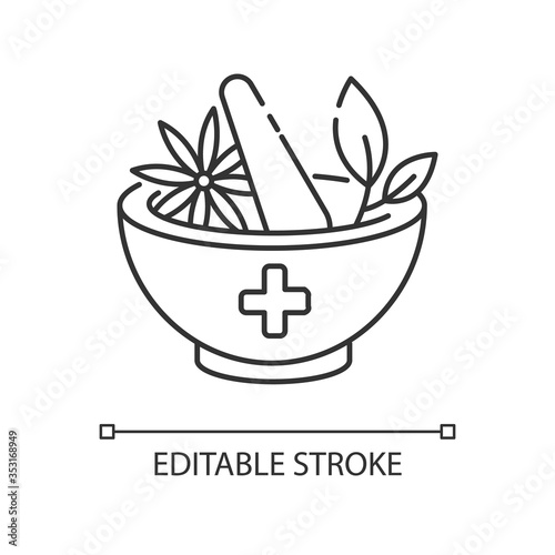 Ayurveda pixel perfect linear icon. Ayurvedic treatment. Alternative medicine. Indian health care. Thin line customizable illustration. Contour symbol. Vector isolated outline drawing. Editable stroke