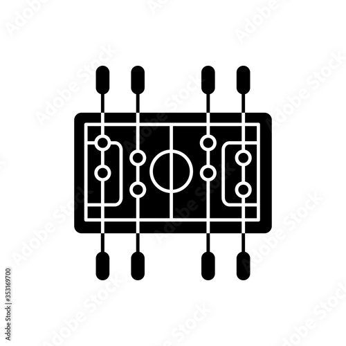 Table soccer black glyph icon. Traditional friendly party recreational activity silhouette symbol on white space. Competitive bar, pub game. Miniature football table vector isolated illustration