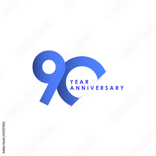 90 Years Anniversary Celebration Blue Gradient Vector Template Design Illustration