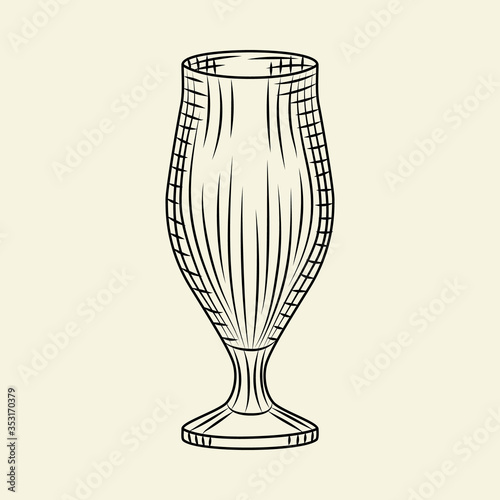 Vintage hand drawn beer glass. Empty pilsner glass of beer isolated on light background