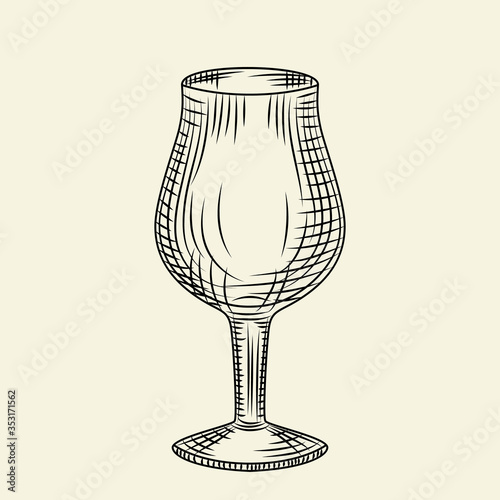 Vintage empty glass. Ink hand drawn pilsner glass of beer sketch isolated on light background.
