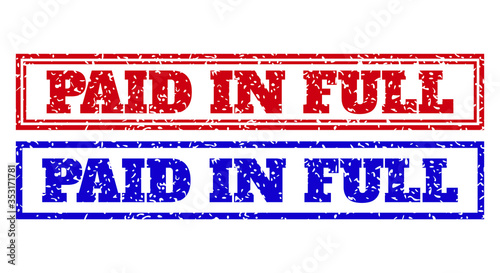 Paid in Full stamp with double frame. Red vector rectangle distress stamp with framed Paid in Full title. Created for rubber imitations with dirty rubber style.