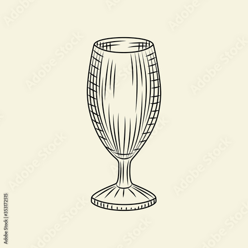 Hand drawn empty beer pilsner glass. Vintage glass of beer isolated on light background.