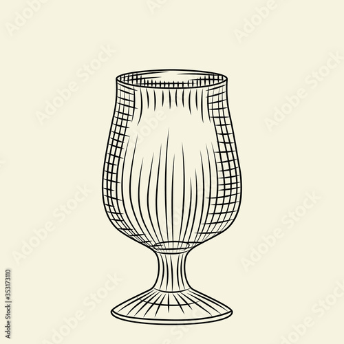 Vintage empty glass. Ink hand drawn pilsner glass of beer sketch isolated on light background.