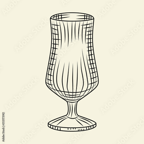 Ink hand drawn empty beer pilsner glass. Vintage glass of beer sketch isolated on light background.