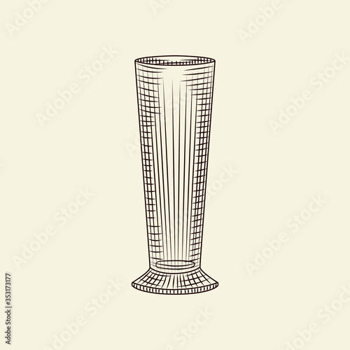 Ink hand drawn empty cider glass vector illustration. Vintage pilsner glass of beer sketch isolated on light background.