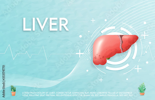 Human liver and treatment watercolor style. A concept hospital for wallpaper and web.